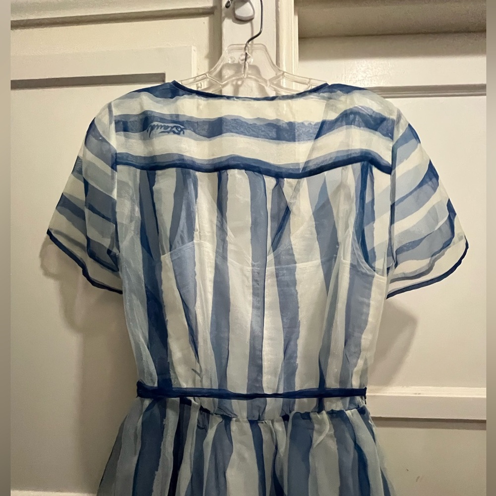 STAUD Blue and White Striped Sheer Midi Dress NWT - Picture 12 of 16
